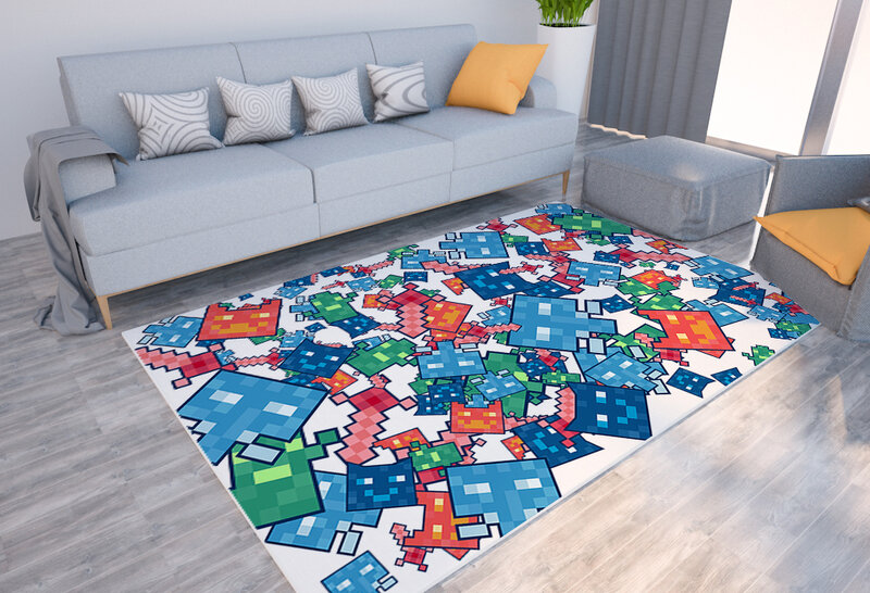 Cartoon building block stampato tappeto casa soggiorno tappetino decorativo camera da letto camera dei bambini morbido tappeto antiscivolo di grandi dimensioni