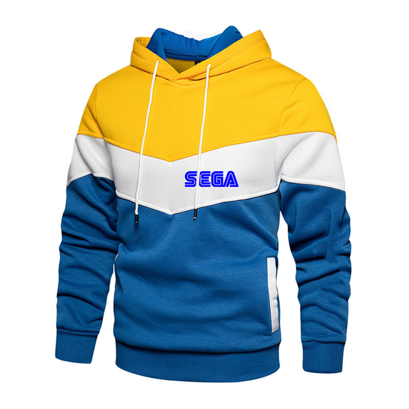 เสื้อฮู้ดเย็บปะติดสามสีสำหรับผู้ชายพิมพ์ลายสบายๆใหม่2023 Sega ฤดูใบไม้ผลิและฤดูใบไม้ร่วง