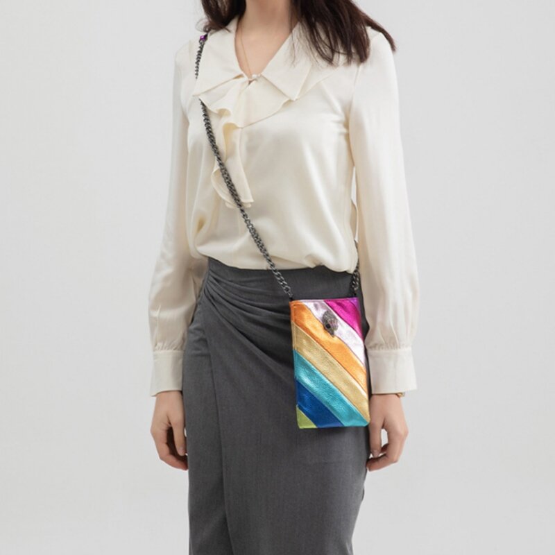 Bolso de teléfono móvil para mujer, bandolera de hombro colorida de arcoíris, Mini monedero bonito de diseñador de lujo, marca Kurt Geiger, 2024