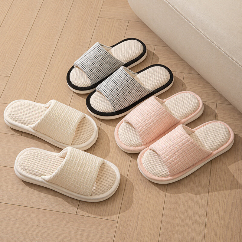 Female Cotton Linen Slippers Breathable Spring Summer Shoes Woman Indoor Slides Anti-slip Brief Style Home House Floor Footwear