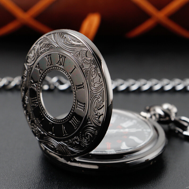 Vintage Roman Digital Pocket Watch Black All Hunters Mens Women Quartz Necklace Pocket Fob Watches 30cm Waist Hook Chain Gifts
