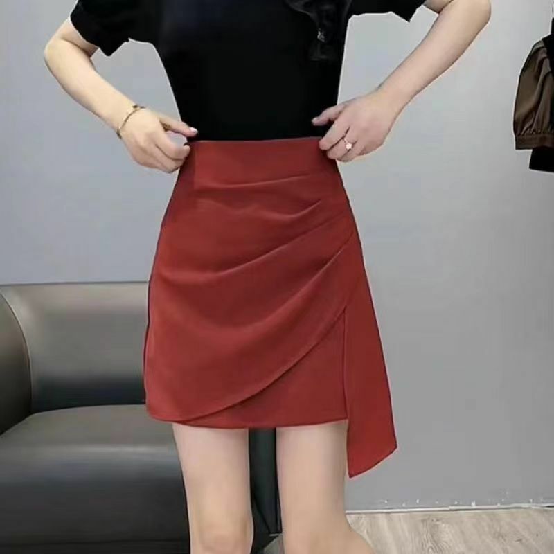 Faldas cortas de moda coreana para mujer, faldas de retazos sólidos con cremallera, línea A, pliegues irregulares, cintura alta, ajustadas, 2024
