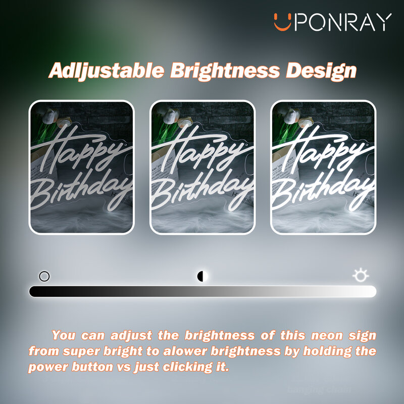 UponRay-LED Neon Signs, Happy Birthday, USB Powered, Night Light, 3D Wall Art, Quarto e Sala Decor Lamp