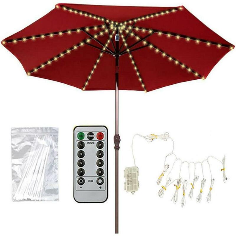 야외 우산 스트링 104 LED 방수 색상 조명, 파티오 그늘 해변 정원 장식, 원격 제어