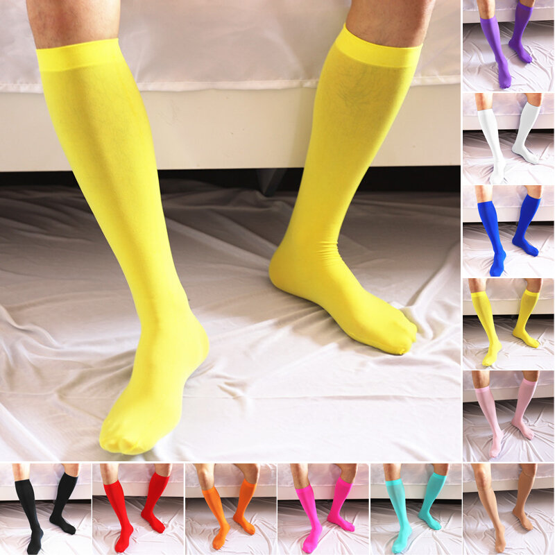 New Men's Sexy Sissy Seamless Ultra Thin Middle Length Socks Stockings Solid Elastic Knee High Invisible Home Casual Male Socks