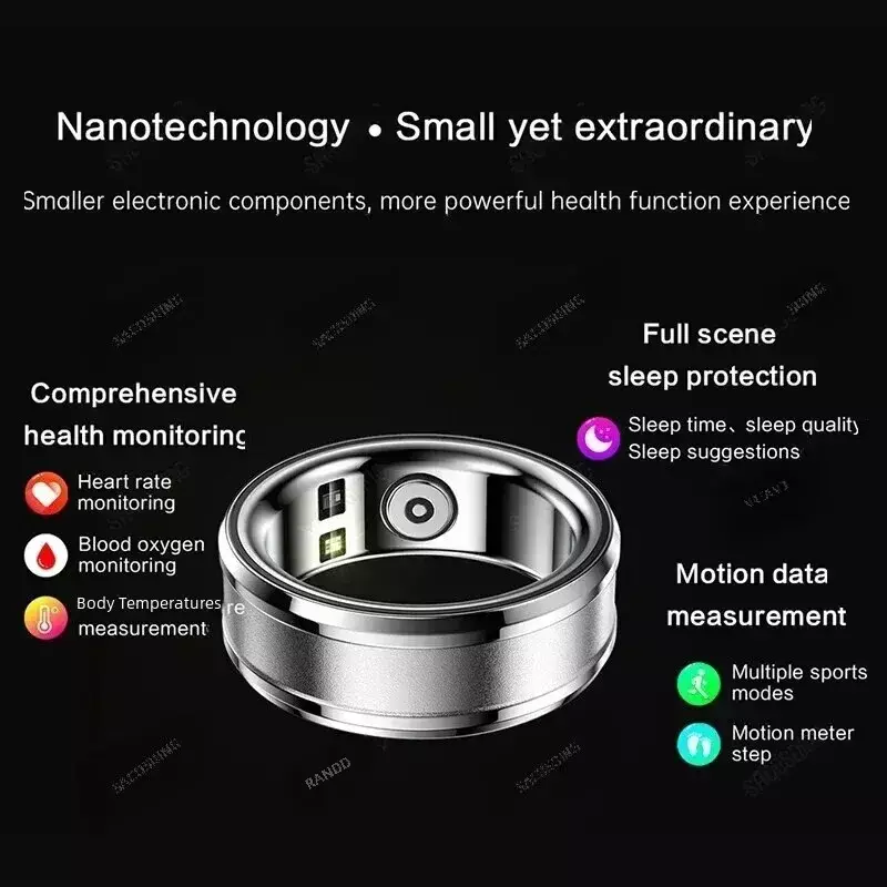 Smart Ring Multifunctional Step Health Tracker Heart Rate Blood Oxygen Monitor Waterproof Men Women Sleep Fitness Titanium Steel