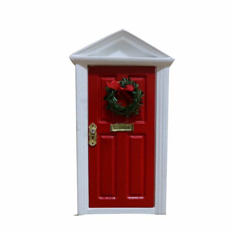 ドア付きミニチュア木製elfドア,ロック付き,赤リーチ,子供向けギフト玩具,1:12
