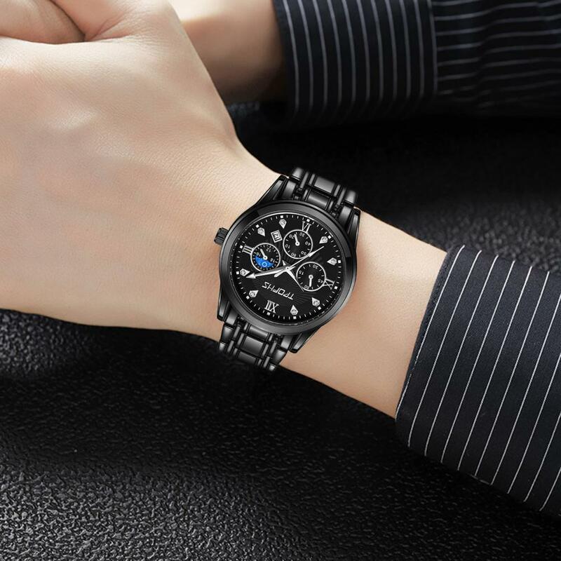Relógio de quartzo de luxo cronógrafo fase lunar masculino, elegantes relógios para negócios formais, elegantes