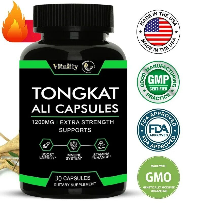 Cápsulas Extrato de Tongkat Ali para Homens, Suplementos de Resistência Energética, Sem Fadiga, Desejo Emocional Estimulante, Vitality1200 mg