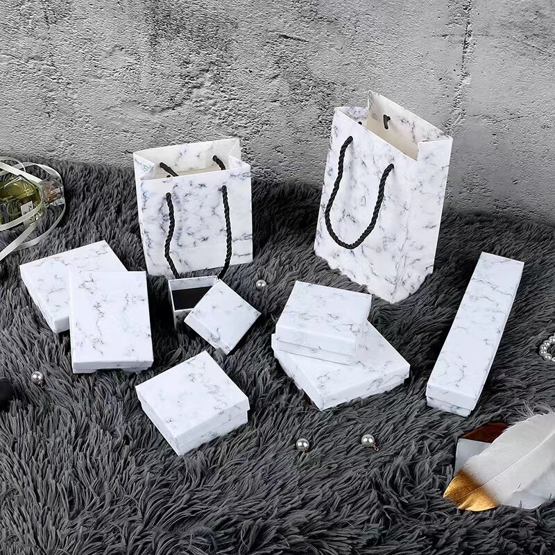 24 pçs marmoring branco caixa colar pulseira anéis caixa embalagem exibir caixa presentes jóias armazenamento organizador titular retângulo