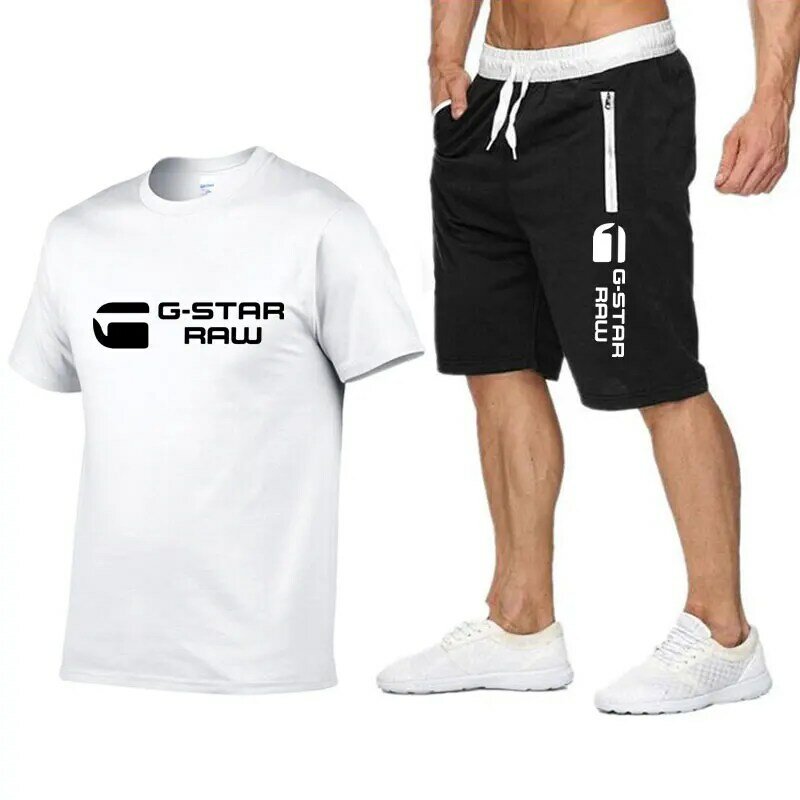 Pakaian olahraga pria musim panas baru 2024 kaus katun celana pendek set 2 potong pakaian olahraga santai pakaian pria musim panas 100%