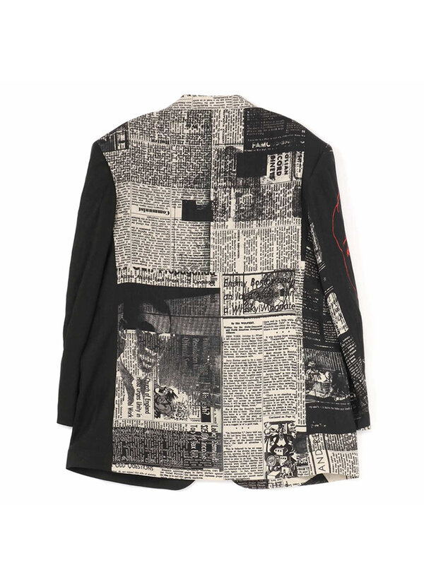 طباعة صحيفة الكتان عادية السترة ، بدلة رجالية ، أوينز الفاخرة مصمم سترة ، Yohji ياماموتو العلوي
