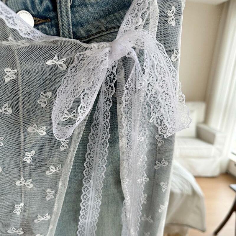 Многослойная газовая юбка с цветочной вышивкой и кружевом, Y2k