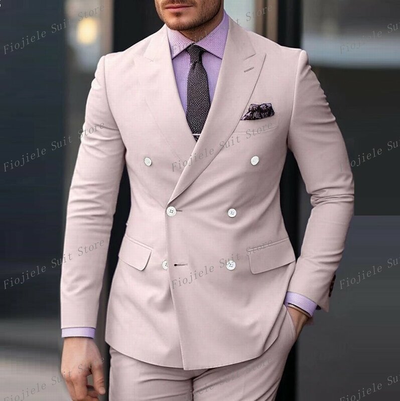 Conjunto de chaqueta y pantalones de 2 piezas para hombre, esmoquin rosa claro para negocios, graduación, boda, fiesta, ocasión Formal, novio, padrino de boda, nuevo