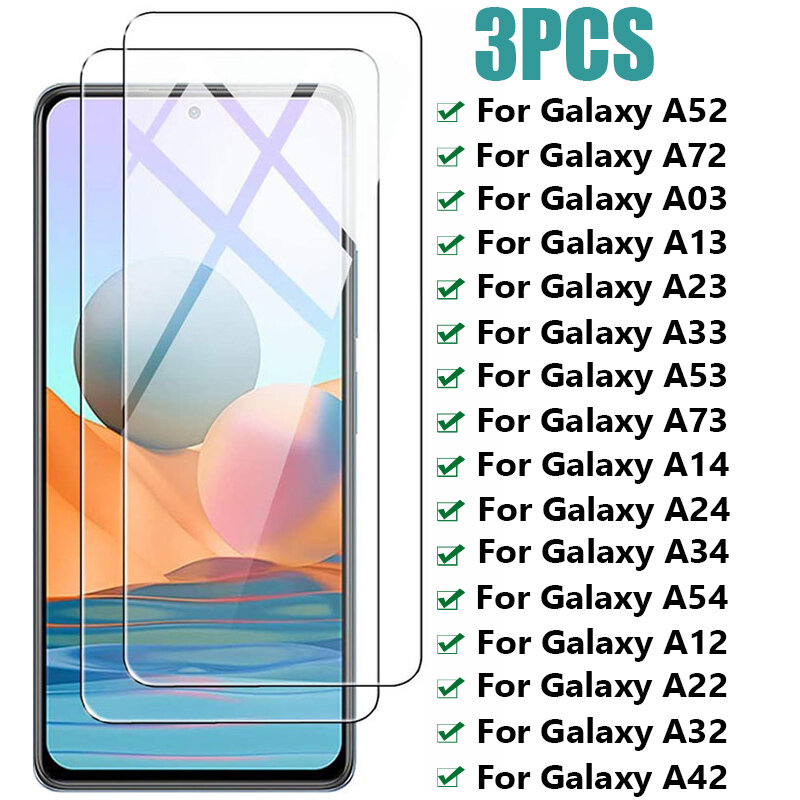 3 Buah Kaca Tempered untuk Samsung Galaxy A32 A22 A12 A42 A52 A72 A13 A53 Pelindung Layar Samsung A23 A33 A73 A54 A14 A34 Kaca