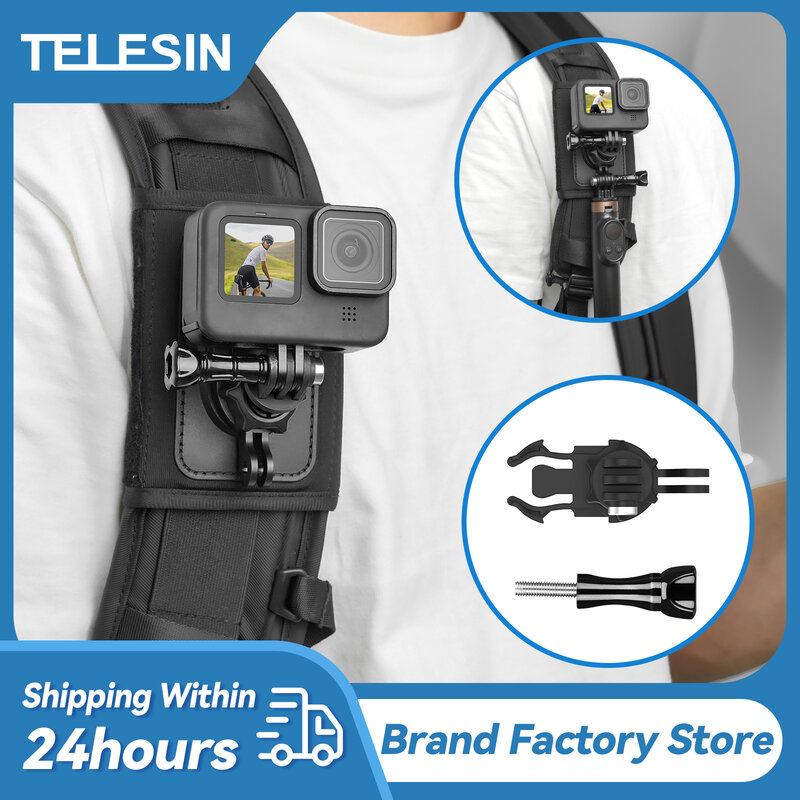 TELESIN-360 ° Girar fivela, duplo J-gancho, mochila de liberação rápida, alça de ombro para GoPro Hero 12, 11, 10, 9, 8, 7 Dji Action 4