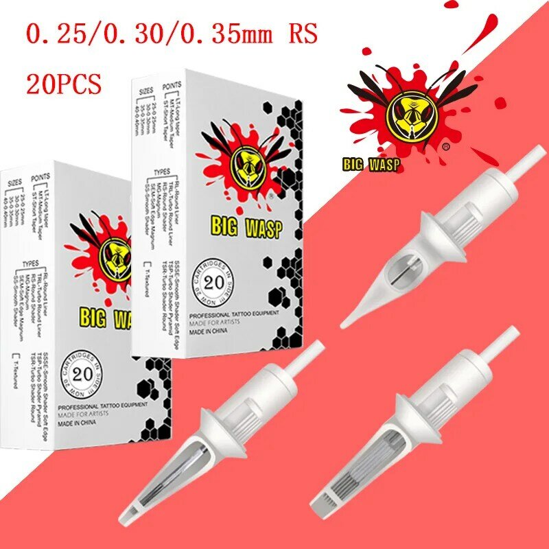 BIGWASP 20pcs /lot White Cartridge Tattoo Needles RS 0.30MM/0.35MM for Rotary Cartridge Tattoo Machines Pen Permanent Makeup