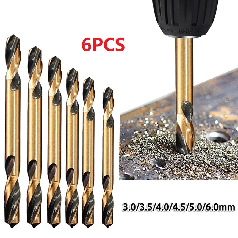 6Pcs HSS Double-Headed Twist Auger Drill Bit Set Double End Drill Bits untuk Metal Stainless Steel Iron Wood Drill Power Tool