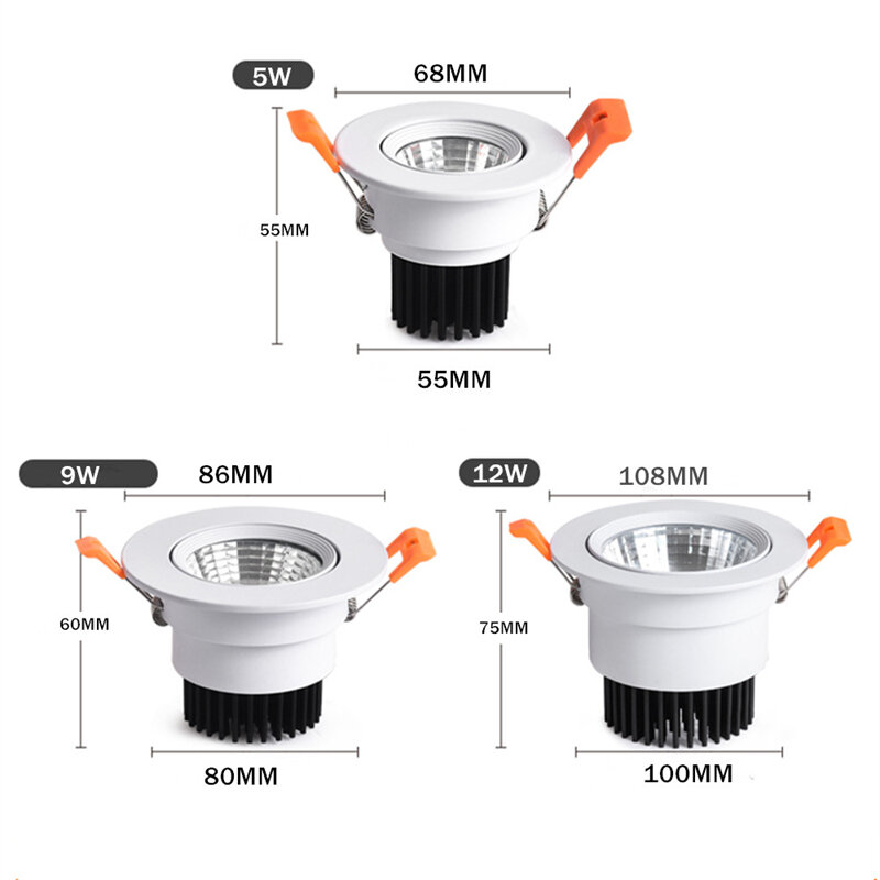 COB możliwość przyciemniania LED typu Downlight AC85-265V lampa sufitowa 5W9W12W wpuszczany reflektor ciepły White3000k naturalny White6000k kryty sypialnia