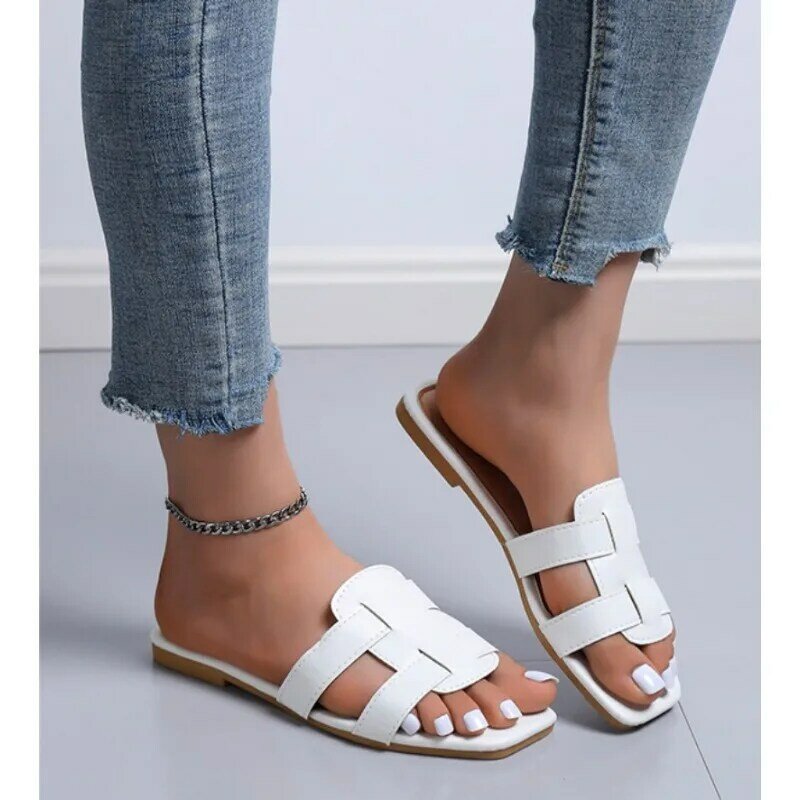 2024 Summer Slippers Women Flat Luxury Outdoor Beach Flip Flops Female Sandals Trend Brand Design Slides Shoes Big Size 35-43