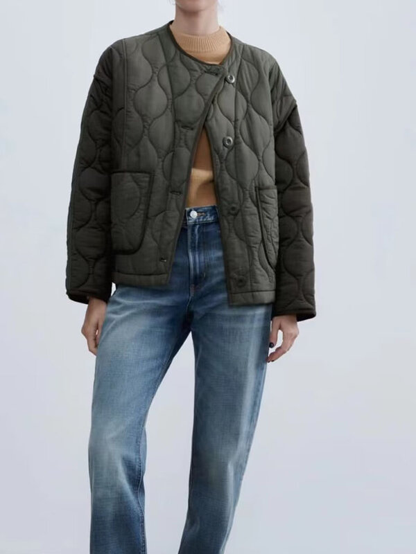 Abrigo de algodón de manga larga con botones para mujer, ropa de abrigo Vintage con costuras en contraste, decoración de bolsillo, moda de invierno