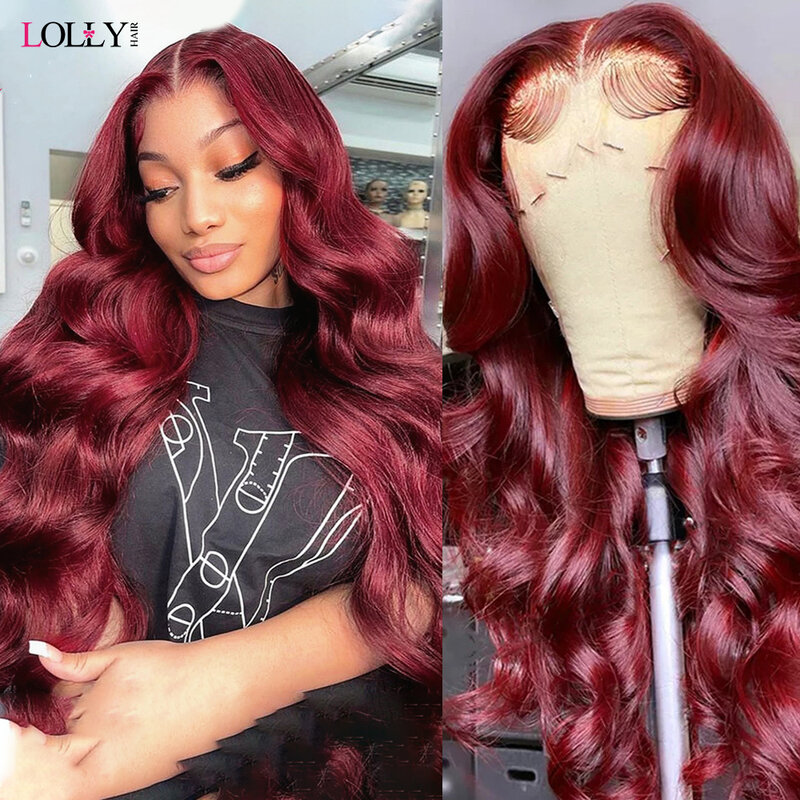 99J Burgundy Lace Front Wig Body Wave Lace Front Wig Colored Human Hair Wigs For Women Transparent Lace Frontal Wig Human Hair
