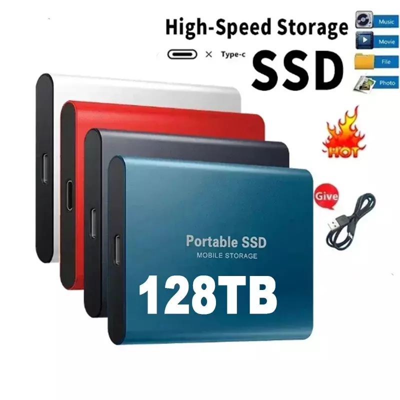 Hard Drive portabel SSD 128TB, kecepatan tinggi USB3.1 M.2 Disk penyimpanan antarmuka tipe-c untuk PC Laptop Mac