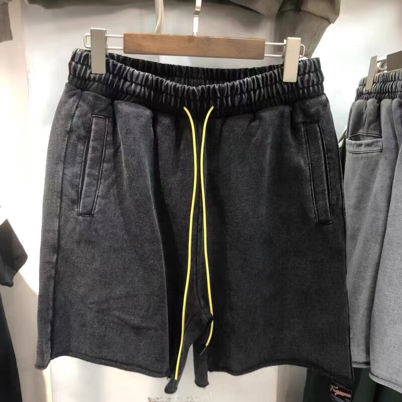 Pantalones cortos Vintage para hombre y mujer, Shorts de tela gruesa de alta calidad, informales, lavados, con cordón