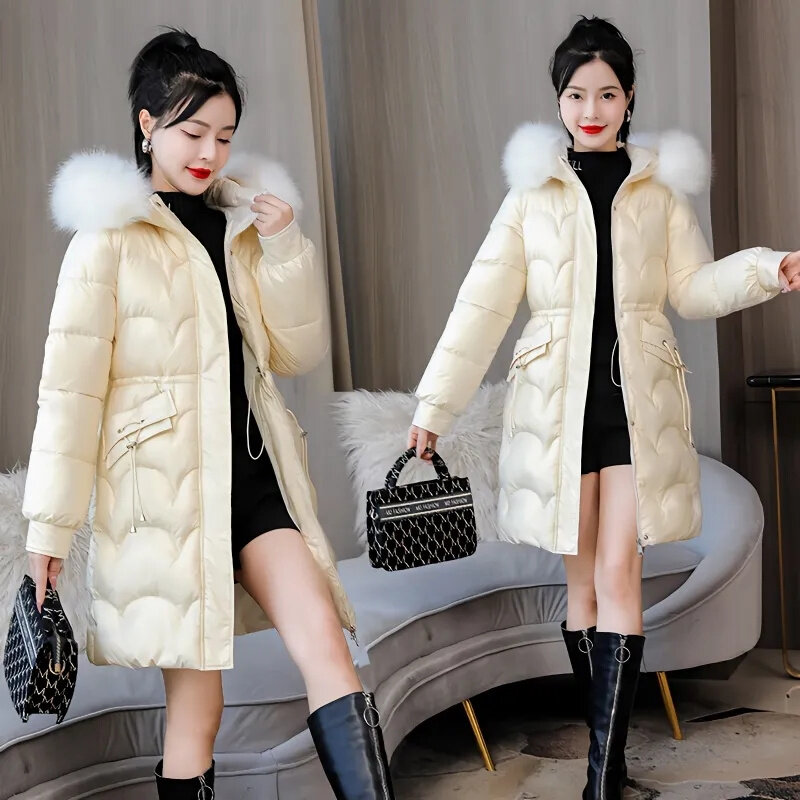 パーカー-女性用の冬のコート,女性用の毛皮の襟付きの厚手の暖かい綿のジャケット,パッド入りのビーチウェア,新しいコレクション2023
