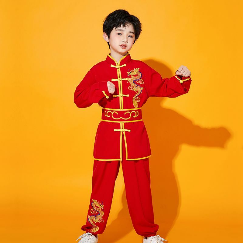 بدلة فنون الدفاع عن النفس مطرزة للأطفال ، بدلة زي الكونغ فو ، بدلة تدريب الووشو ، على الطراز الصيني ، أداء الأطفال ،