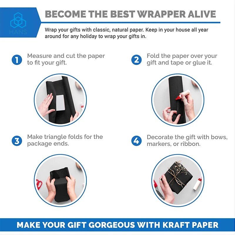Rollo de papel Kraft de 80g, notas adhesivas 100% naturales, Material reciclado, para envolver regalos, manualidades
