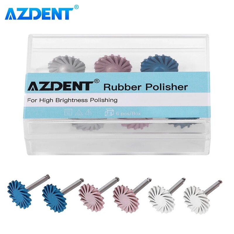 AZDENT – polisseuse dentaire en caoutchouc, Kit de 6 pièces, pour résine Composite, système de diamant, disque RA, roue de 14mm, spirale, outils de fraises flexibles