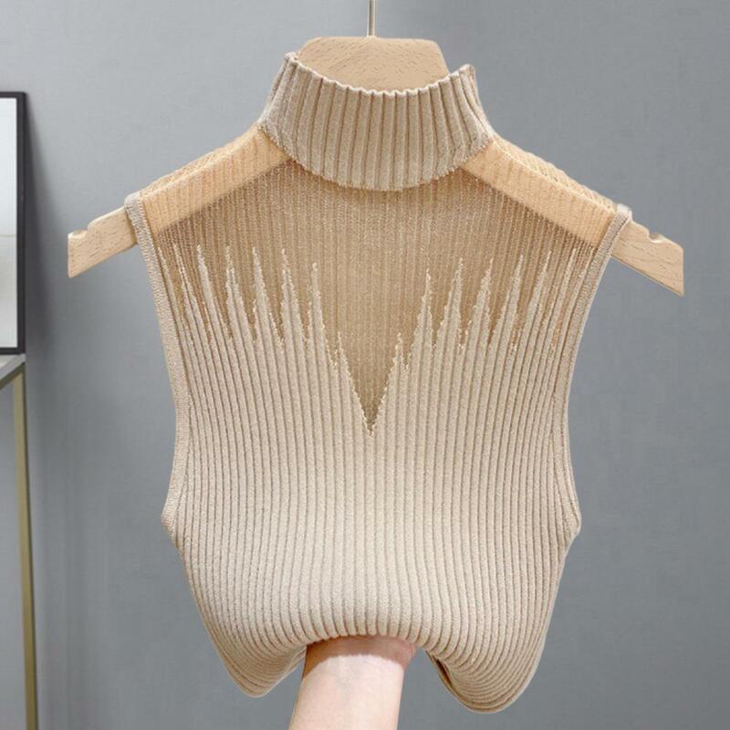 Women Vest Top Mesh Patchwork Elastic Half-high Collar Knitted Vest Solid Color Sleevelss Pullover Warm Lady Summer Tank Top