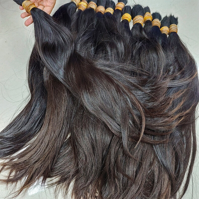 Extensiones de cabello humano a granel, cabello trenzado Natural marrón virgen crudo a granel, cabello humano sin trama sin procesar, marrón de alta calidad