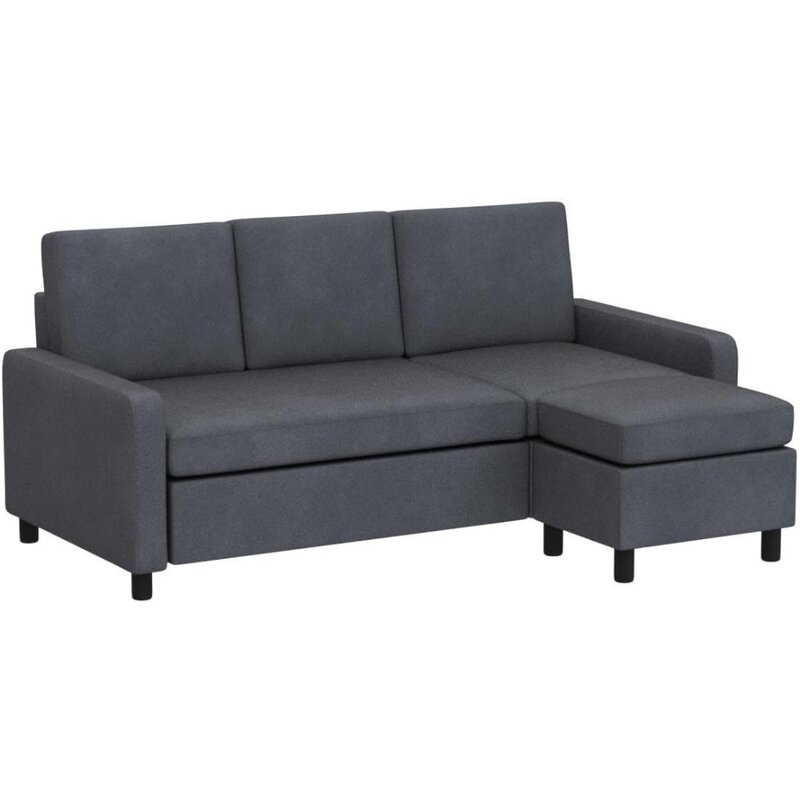 Rozkładana sofa segmentowa, nowoczesna kanapa w kształcie litery L z tkaniny lnianej, 3-osobowa sofa segmentowa z dwustronnym szezlongiem