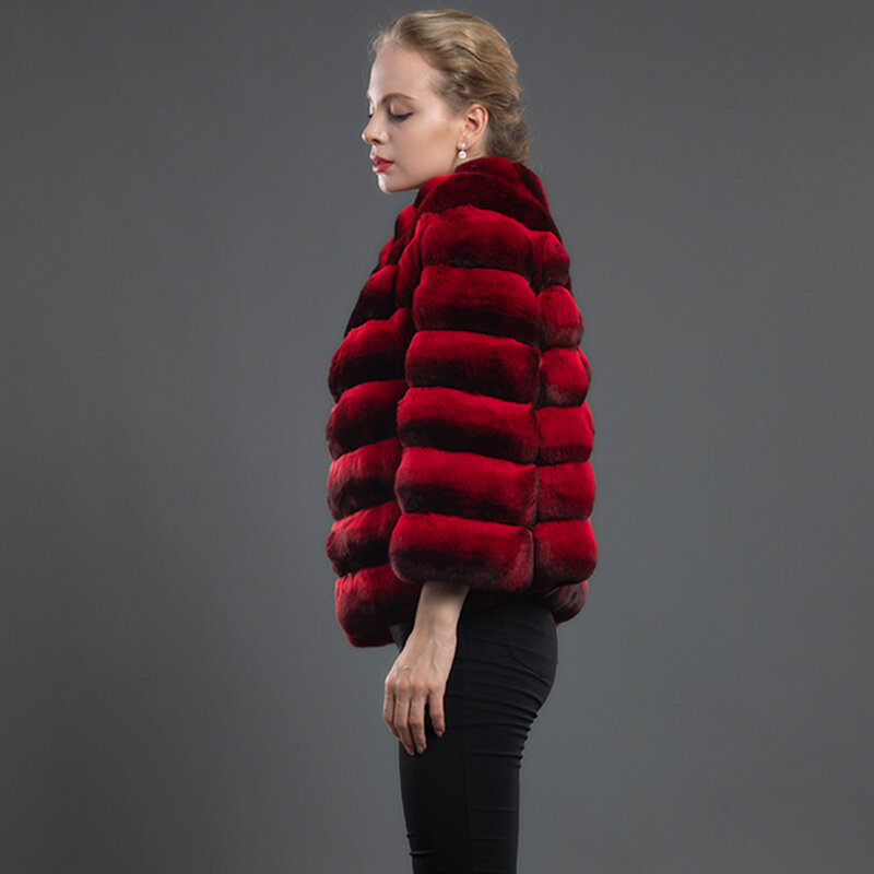 Damska kurtka futrzana klasyczna futro królika reks moda zimowa przycięta odzież wierzchnia gorąca wyprzedaż