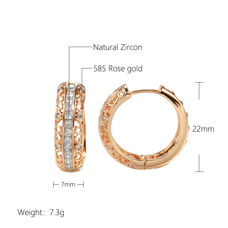 SYOUJYO Retro Round Hollow Shiny Natural zircone orecchini per le donne 585 Rose Gold Color Unique Light Luxury Party Jewelry