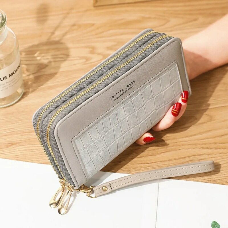 Pu Leder weibliche lange Brieftasche Mode multifunktion ale doppels chichtige Reiß verschluss Geldbörse große Kapazität Handtasche