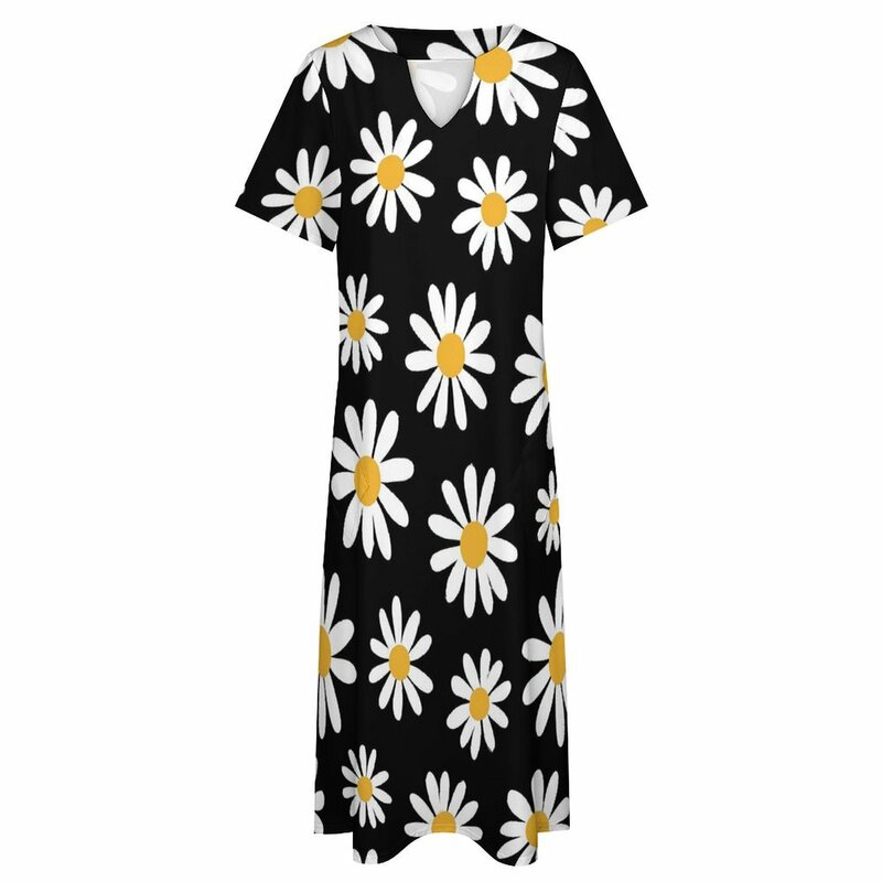 Robe longue décontractée à fleurs rétro avec motif floral pour dames, vêtements surdimensionnés à col en V, tenue de rue mignonne, destruction, printemps