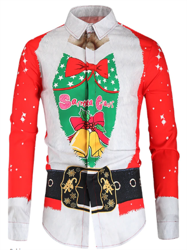 Camiseta navideña de manga larga para hombre, camisa con botones, patrón de árbol de Navidad HD, suave y cómoda, nueva, XS-6XL 2023