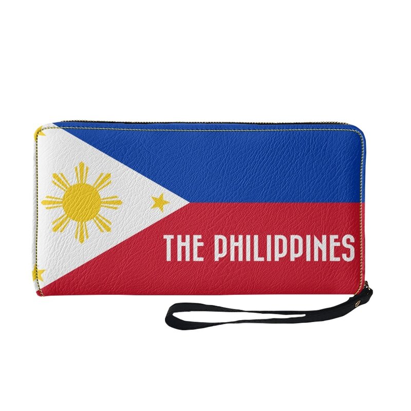 Carteiras de couro PU para mulheres e meninas, estampa de bandeira filipina bolsa longa, porta-cartão, embreagem fina, luxo, 2023