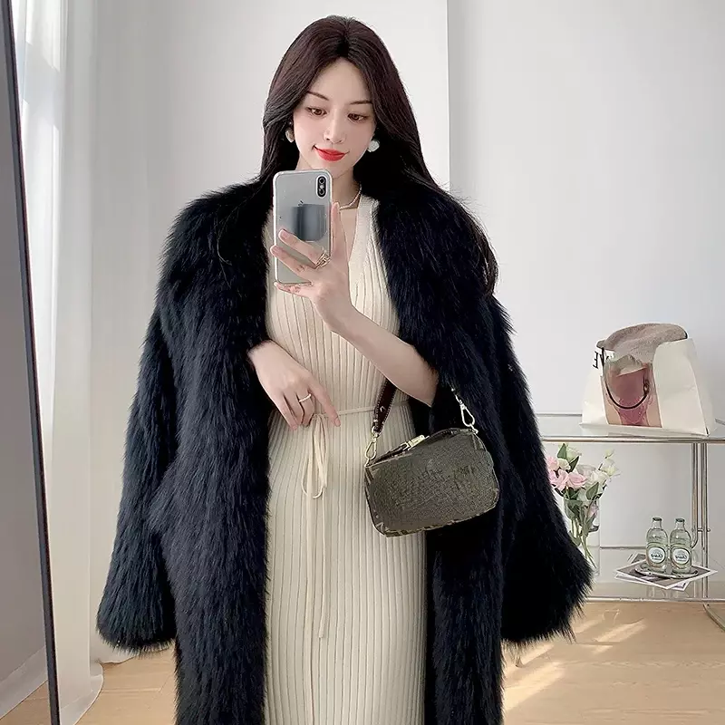 Tajiyane-女性用の高品質のキツネの毛皮のコート,冬用の毛皮のジャケット,長くて柔らかいキツネの毛皮のコート
