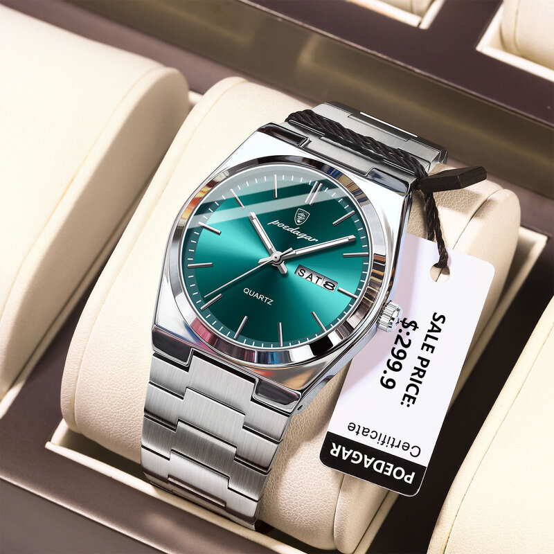 Poedagar Luxus Quarz Mann Armbanduhr Sport Männer Uhren wasserdicht leuchtende Datum Woche Edelstahl Herren uhr männliche Reloj Box
