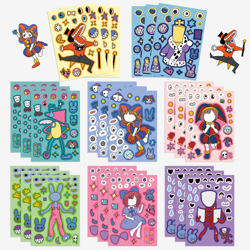 8 Stück Cartoon Ziffer Zirkus Collage Aufkleber Graffiti Ornament Briefpapier Kühlschrank wasserdicht DIY Kinderspiel zeug für Geschenke