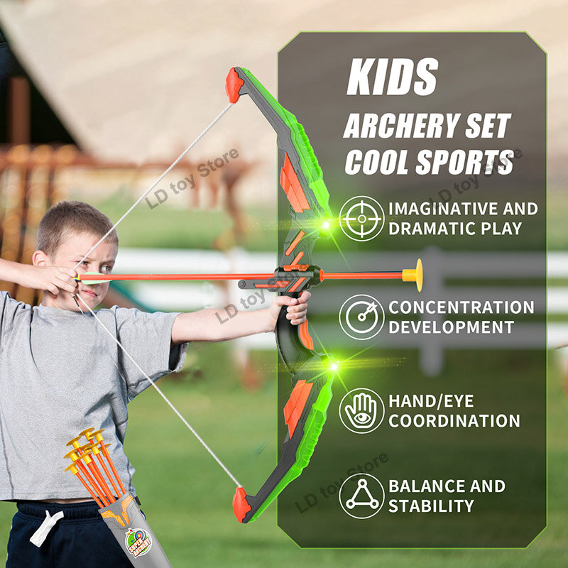 2 Pack Light Up Archery Bow and Arrow Toy Set for Boys Girls With 20 Suction Cup Arrows Target & Quiver Wonderful Creative Gifts