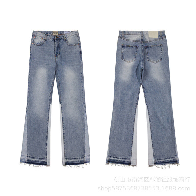 جينز Firmranch-Fusen للرجال والنساء ، ملابس الشارع العصرية الأمريكية ، مرقعة باللونين الأزرق والأسود ، بنطال جينز ، شحن مجاني