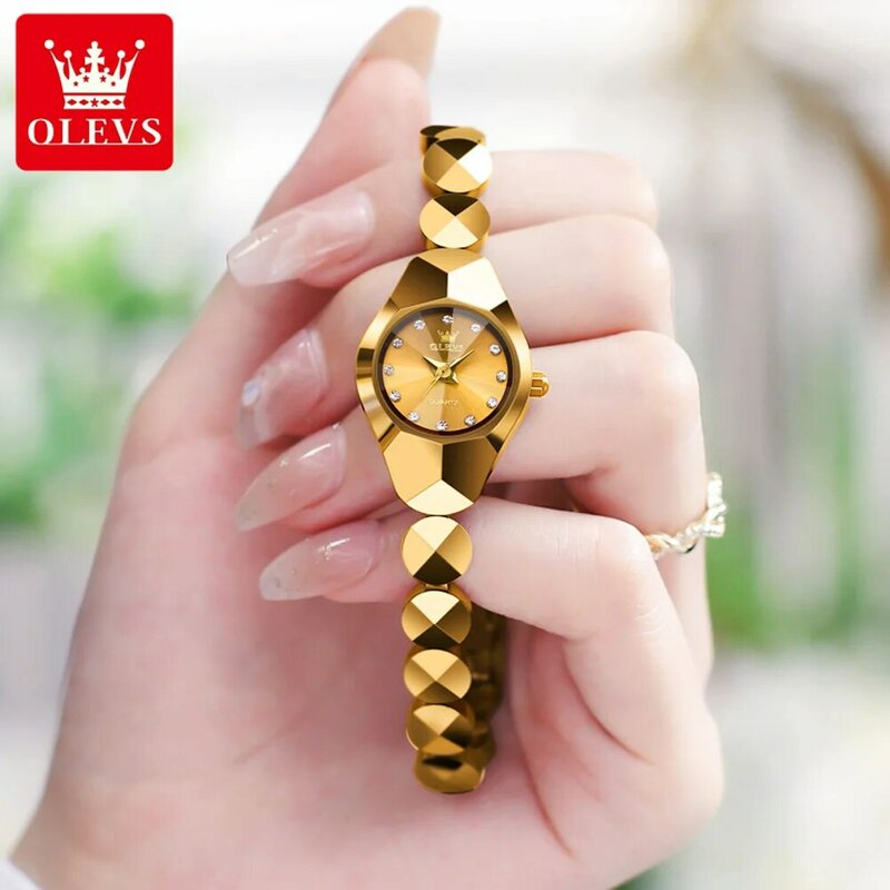 OLEVS Original Quartz Watch for Women Luxury Rhombus Mirror Diamond Tungsten Steel Waterproof Elegant Women's Wristwatches Reloj
