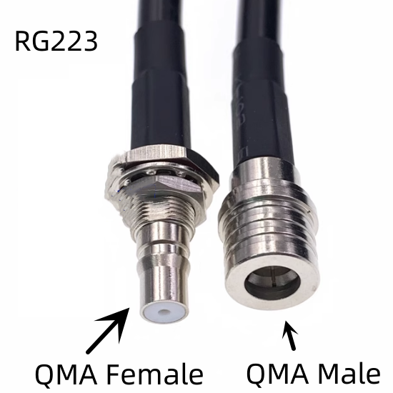 สาย RG223 QMA ตัวผู้ไปยังแจ็ค QMA ตัวเมียสำหรับบูสเตอร์สัญญาณ LTE 50ohm สายหายต่ำมาก