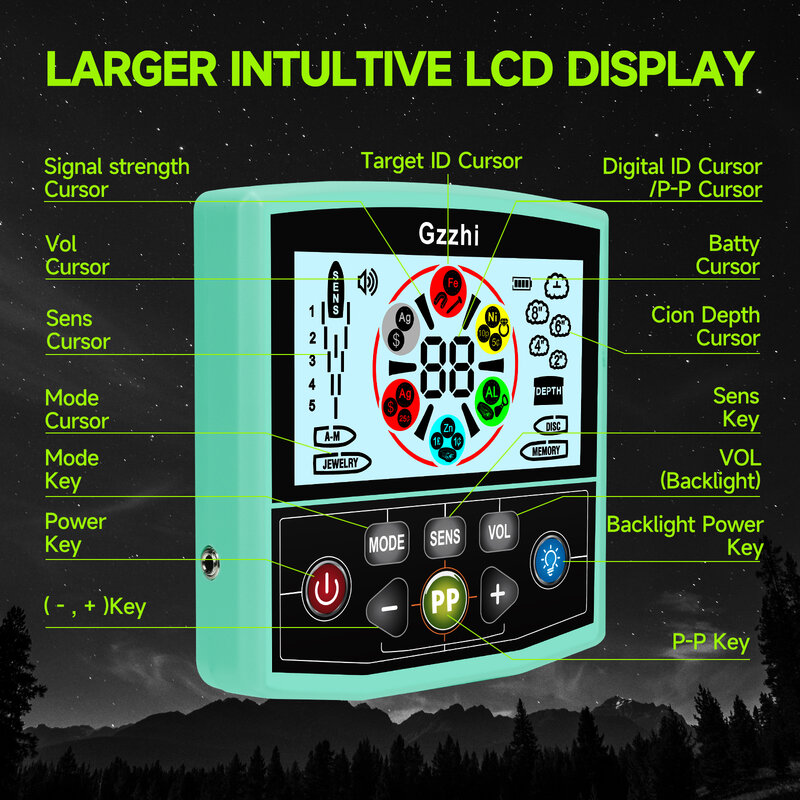 Detector de Metales con pantalla a Color, Detector de metales impermeable ajustable de mayor precisión con Pinpoint & Disc, Detector de búsqueda de 11 pulgadas