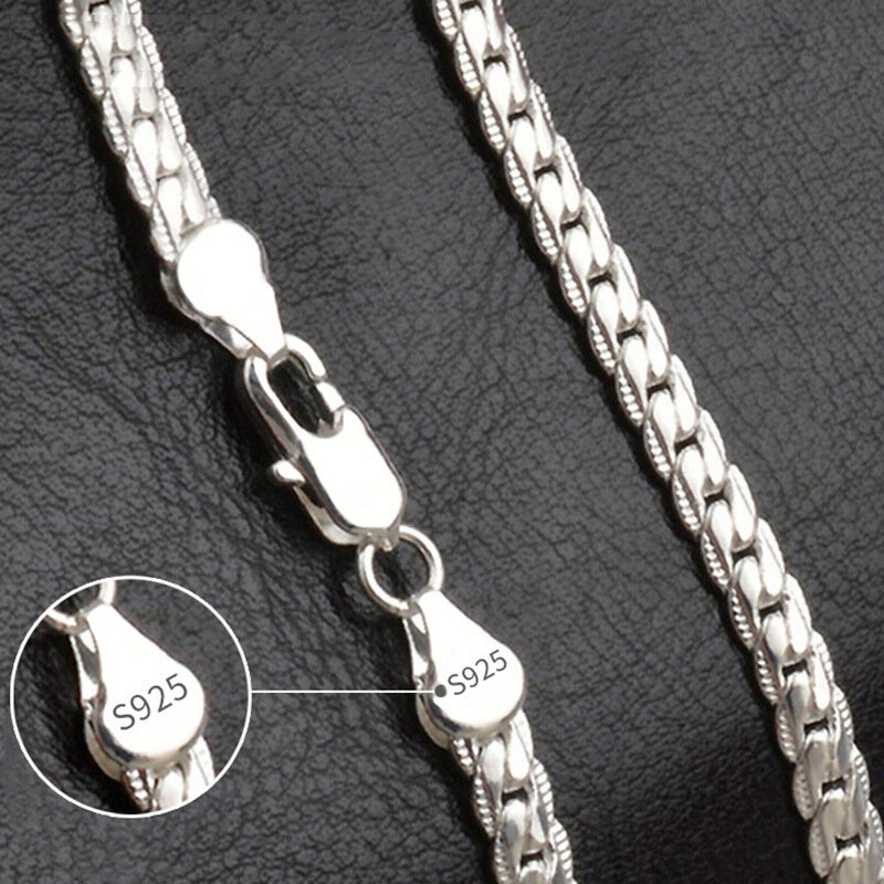 DOTEFFIL S925 argento Sterling 6mm collana laterale completa 8/18/20/24 pollici catena per donna uomo moda gioielli di fidanzamento di nozze